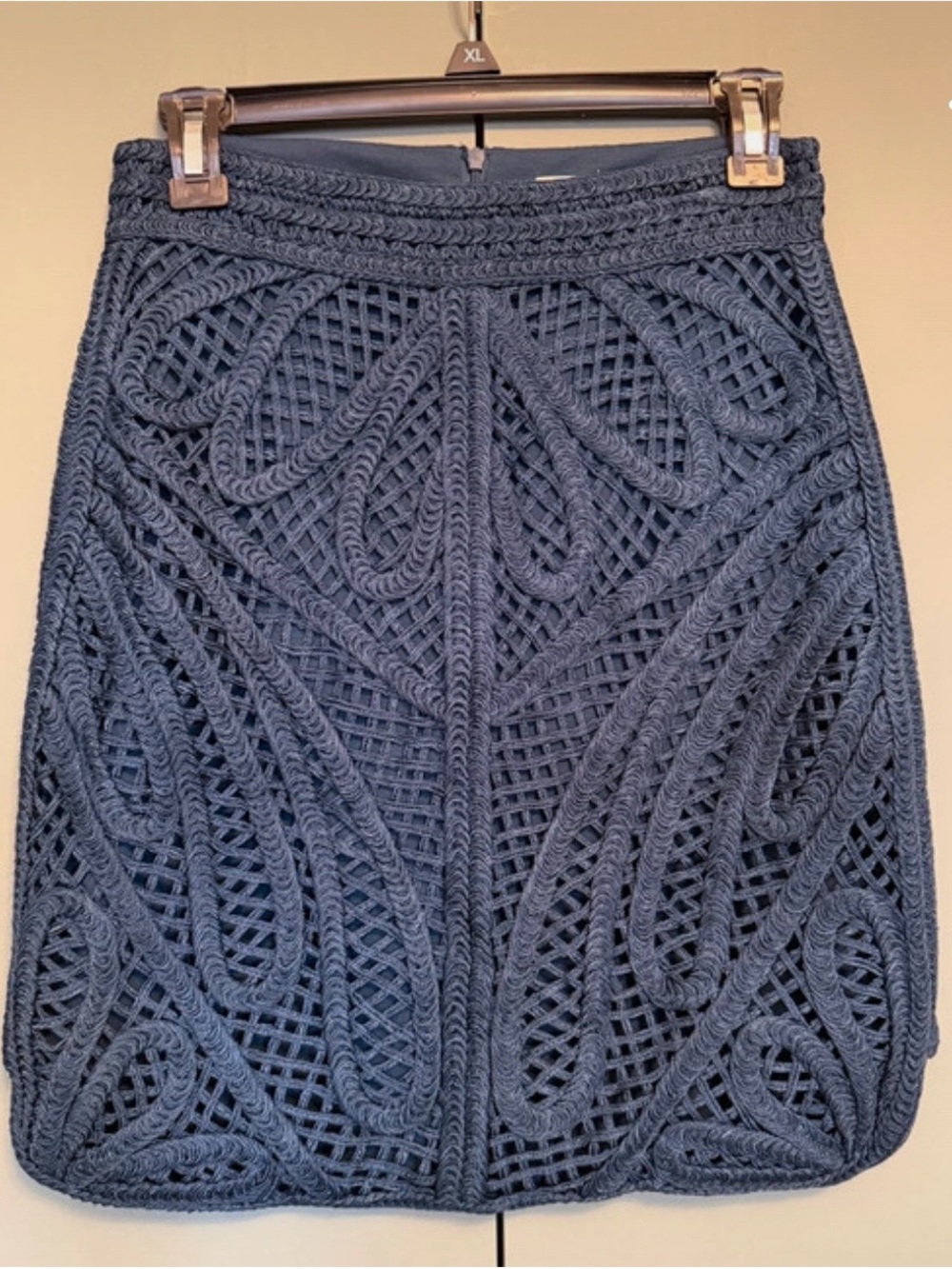 Maje Navy Crochet-Style Pencil Skirt